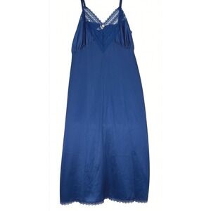 Vintage Blue Lace Nylon Slip Dress Size 34 (Small) Jolette Coquette Nightgown